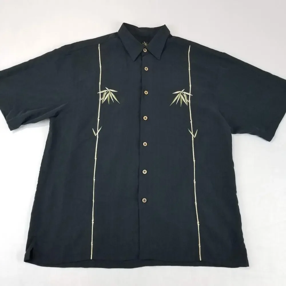 Bamboo Cay Shirt Mens Large Black Embroidered Bamboo Modal Button Up Camp Casual - Picture 10 of 10